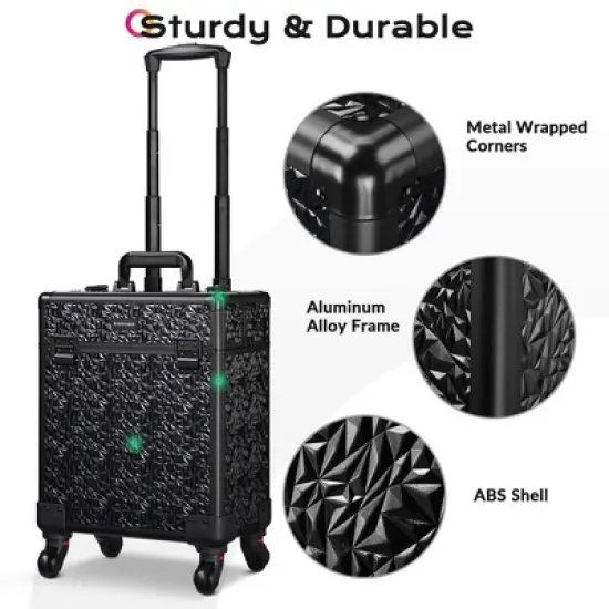 Byootique Rolling Makeup Train Case Cosmetic Trolley Organizer Mermaid Black image {4}