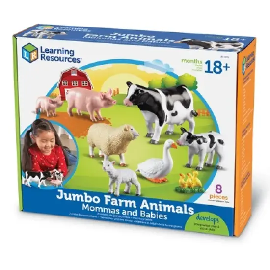 Learning Resources Jumbo Farm Animals Mommas and Babies - 8 Pieces, Ages 18+ months Toddler Learning Toys, Farm Animal Figures for Kids image {2}