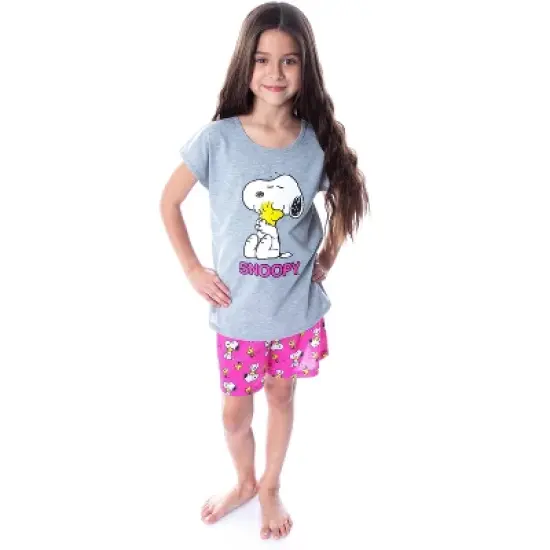 Peanuts Girls' Pajamas Snoopy and Woodstock Shirt And Shorts Pajama Set Snoopy and Woodstock image {4}