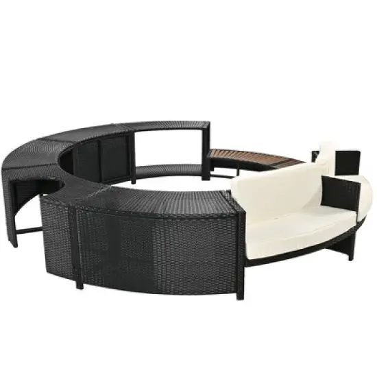 Outdoor Patio Rattan Spa Surround Frame Sofa Set with Storage Spaces, Bench and Cushions image {9}