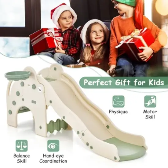 Costway 3-in-1 Toddler Slide with Buffer Zone Basketball Hoop & Ball Elephant Design image {6}