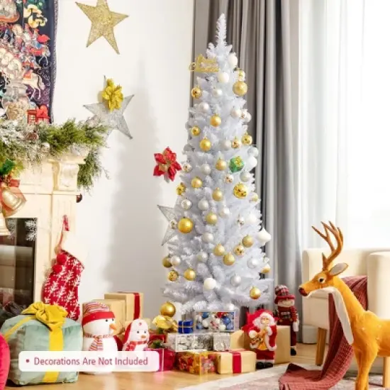 Costway 6ft Unlit Artificial Slim Pencil Christmas Tree with Metal Stand White image {1}