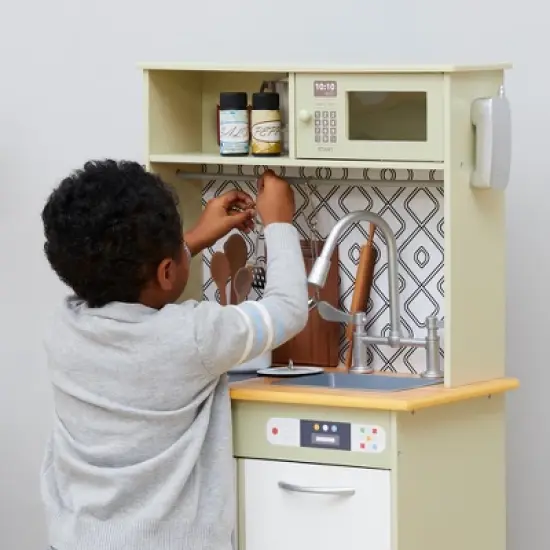 Teamson Kids Little Chef Boston Farmhouse Wooden Kitchen Playset, Green/White image {9}