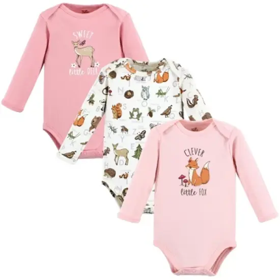 Touched by Nature Infant Girl Organic Cotton Long-Sleeve Bodysuits, Girl Woodland Alphabet 3-Pack image {5}
