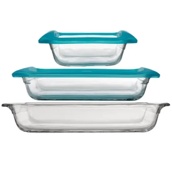 Libbey Baker&rsquo;s Premium 5 Piece Glass Bakeware Set, Includes 10x14, 9x13 with Lid, and 8x8 with Lid, Stackable with GreatGrip&trade; Handles image {5}