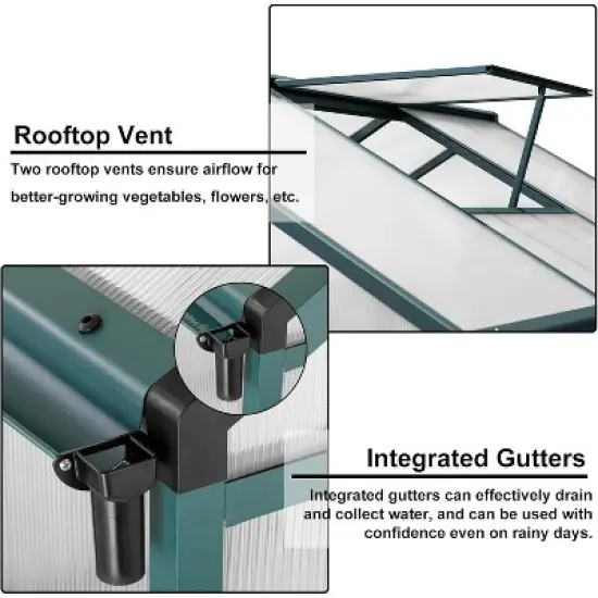 Sturdy Greenhouse, 6.25'x8' Shatterproof Polycarbonate with Large 24"x23" Roof Vent, Easy Setup image {3}