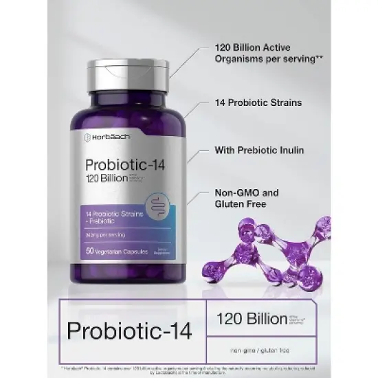 Horbaach Probiotics Supplement 120 Billion CFU with Prebiotics | 50 Capsules image {2}