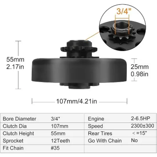 LotFancy Go Kart Clutch 3/4 Bore 12T for #35 Chain, Predator 212 Engine Centrifugal Clutch image {2}