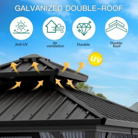 10'x10' Hardtop Gazebo, Outdoor Double Roof Gazebo with Aluminum Frame, Pergolas for Patios, Garden, Parties, Lawns image {2}