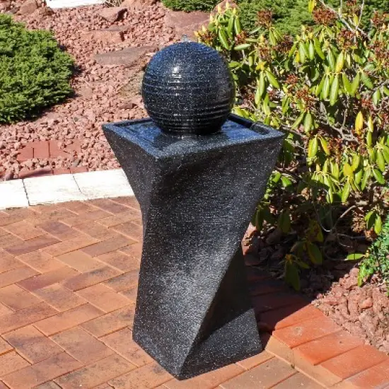 Sunnydaze Outdoor Black Ball Solar Powered Water Fountain with Backup Battery and LED Light - 32" - Black image {3}