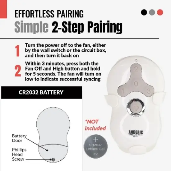 Anderic 99122 Replacement Ceiling Fan Remote Control for Hunter 99122, IN2TX41, 2AN5T-99122 image {8}