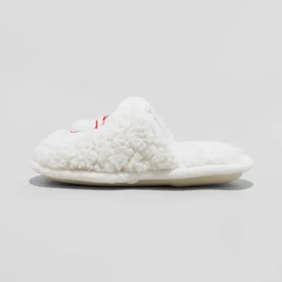 Kid's Holiday Santa Happy Face Scuff Slippers - Wondershop&trade; Cream image {1}