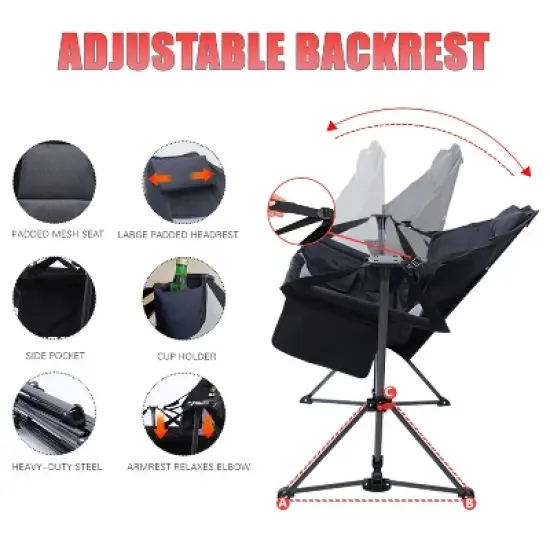 Hammock Camping Chair with Stand, High Back Swing Rocker, Folding Design, Cup Holder & Side Pocket, Heavy Duty for Outdoor Use image {1}