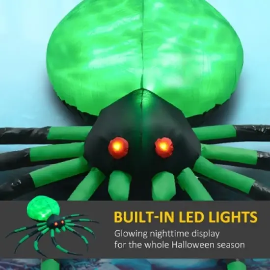 Whisen Halloween Inflatable Outdoor Decoration Spider, Blow Up LED Yard Decor, Waterproof - Green image {3}