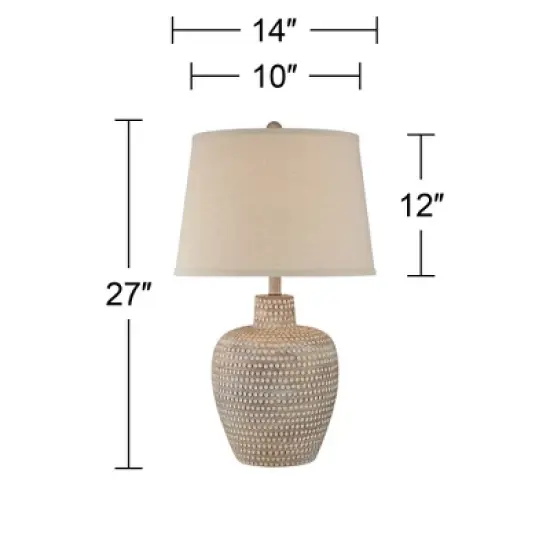Regency Hill Glenn Rustic Farmhouse Table Lamps 27" Tall Set of 2 Dappled Sandy Beige Oatmeal Fabric Drum Shade for Bedroom Living Room Bedside Office image {6}