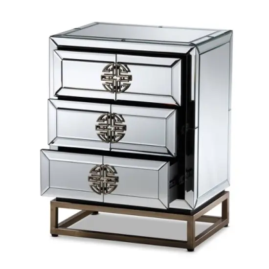 Laken 3 Drawers Mirrored Nightstand - Baxton Studio image {1}