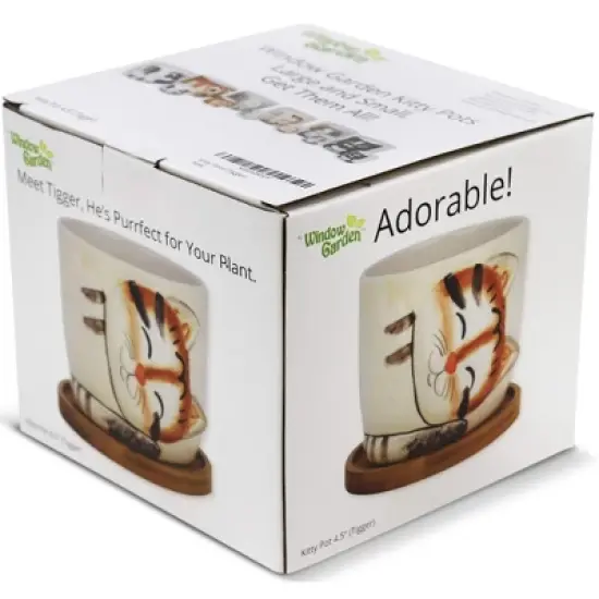 Window Garden Animal Planters - Large Tiger Kitty Pot for Indoor Live Plants, Succulents, Flowers & Herbs image {3}