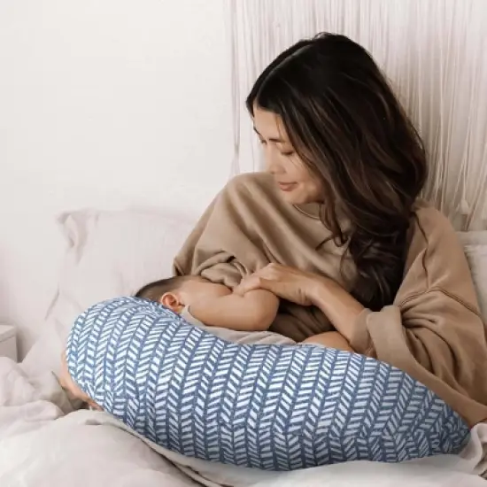 Boppy Original Support Nursing Pillow - Blue Herringbone image {4}