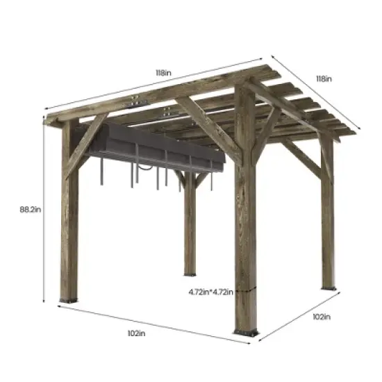 10'X 10' Cedar Wood Pergola, Retractable Shade Canopy, Durable, Rot Resistant,Solid Structure, Patio Pergola For Backyard, Deck, Garden image {1}