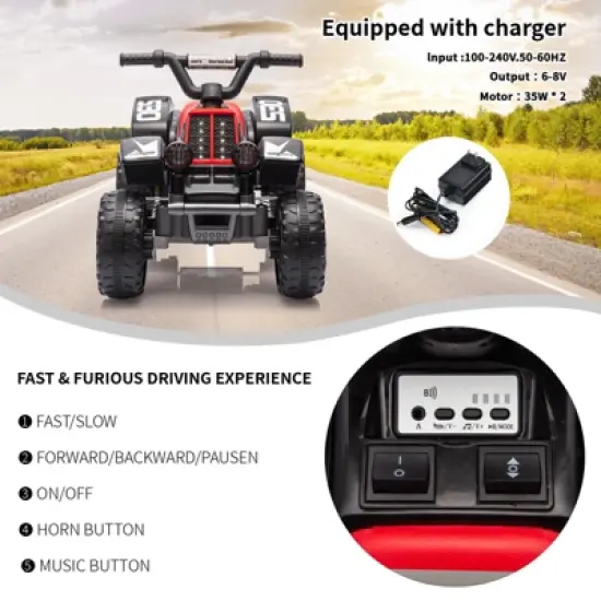 12V Kids ATV Electric Ride On Car, Battery Powered Ride On Toy for Toddlers, Electric Vehicles w/Led Light Musi, High Low Speed for Boys Girls 3-10 image {7}