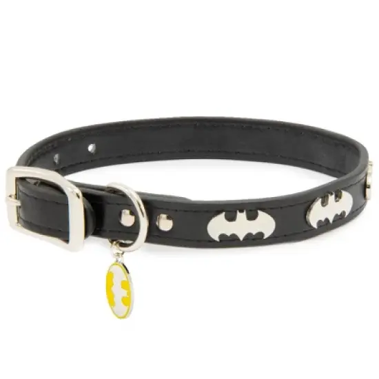 Buckle-Down Vegan Leather Dog Collar - DC Comics Batman Black with Bat Signal Embellishments & Metal Charm image {5}