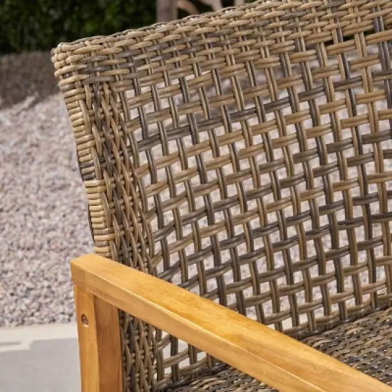 9pc Hampton Wood and Wicker Patio Chat Set Gray - Christopher Knight Home image {2}