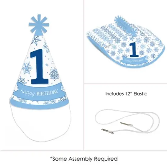 Big Dot of Happiness Blue Snowflakes 1st Birthday - Cone Happy Birthday Party Hats for Kids and Adults - Set of 8 (Standard Size) image {4}