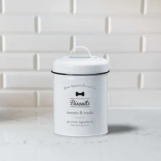 Amici Pet Bone Appetit Biscuits Pet Food Canister, 64 oz. , White & Black image {3}