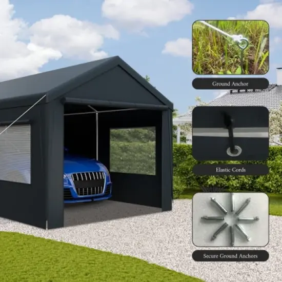 YARDSIGHT Heavy Duty Portable Carport Garage with Removable Sidewalls, Roll-up Doors & Windows for Car, SUV, Truck, Boat - Durable & Versatile image {6}