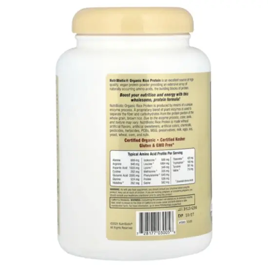 NutriBiotic Organic Rice Protein Powder, Vanilla, 1 lb 5.16 oz (600 g) image {2}