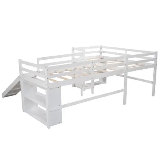 Twin Size L-Shaped Loft Bed with Movable Two-Tier Shelves and Slide - ModernLuxe image {6}