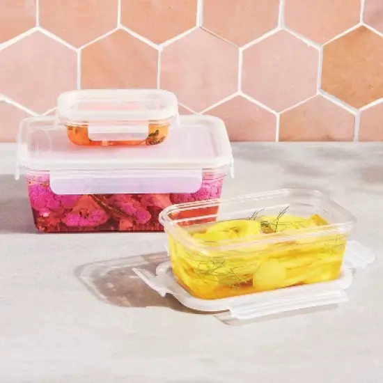 6pc (set of 3) Plastic Rectangle Food Storage Container Set Clear - Figmint&trade; image {1}