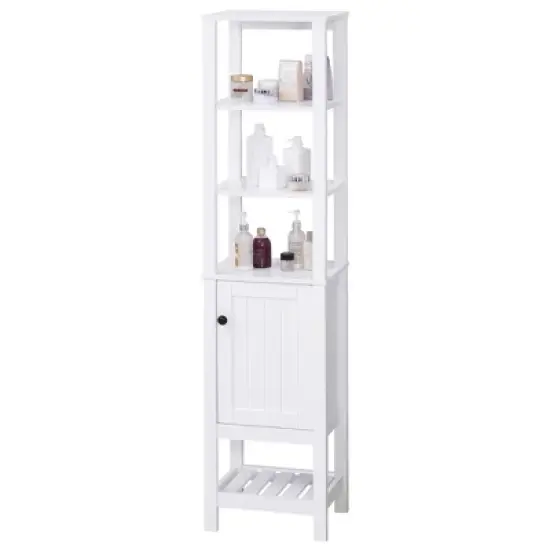 HOMCOM Freestanding Wood Bathroom Storage Tall Cabinet Organizer Tower with Shelves & Compact Design, White image {3}