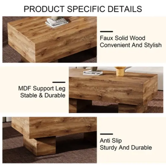 Syemin Patio End Tables, Faux Wood Design Coffee Table for Living Room, Patio, Bedroom, Brown, 43.3"*21.6"*17.2" image {2}
