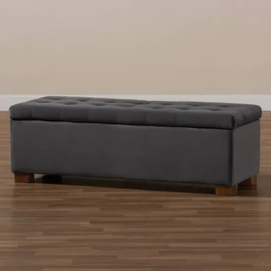 Roanoke Velvet Upholstered Grid Tufted Storage Ottoman Bench - Baxton Studio image {9}