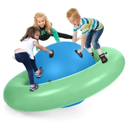 Costway 7.5 FT Inflatable Dome Rocker Bouncer with 6 Handles Fun Outdoor Game for Kids Green/Pink image {10}