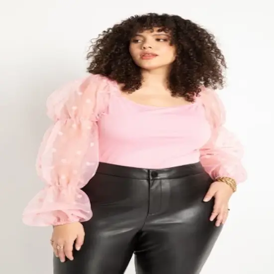 ELOQUII Women&rsquo;s Plus Size Flocked Organza Sleeve Top image {3}
