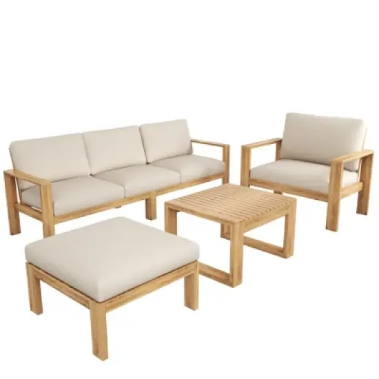 FIONECA 4-Piece Outdoor Acacia Wood Sectional Sofa Set with Cushions image {3}