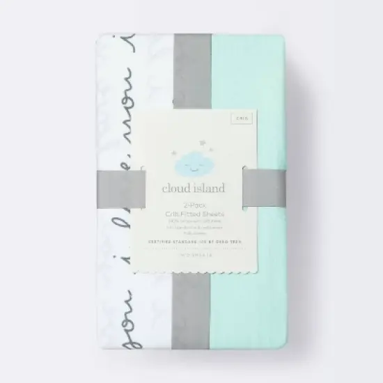 Crib Fitted Sheets I Love You and Mint Solid - Cloud Island&trade; - Gray/Mint - 2pk image {2}
