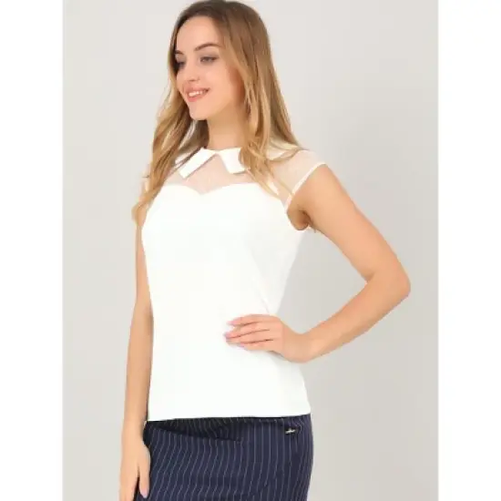 Allegra K Women's Mesh Semi Sheer Work Office Top Peter Pan Collar Shirt image {3}