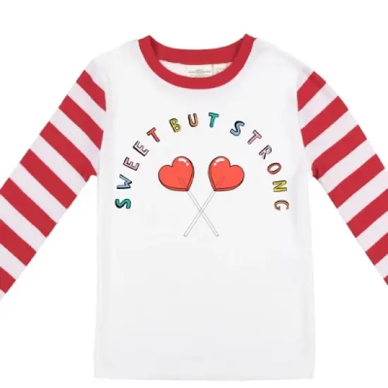 Sweet But Strong Youth Girls Red & White Striped Long Sleeve Shirt & Sleep Pants Set image {2}