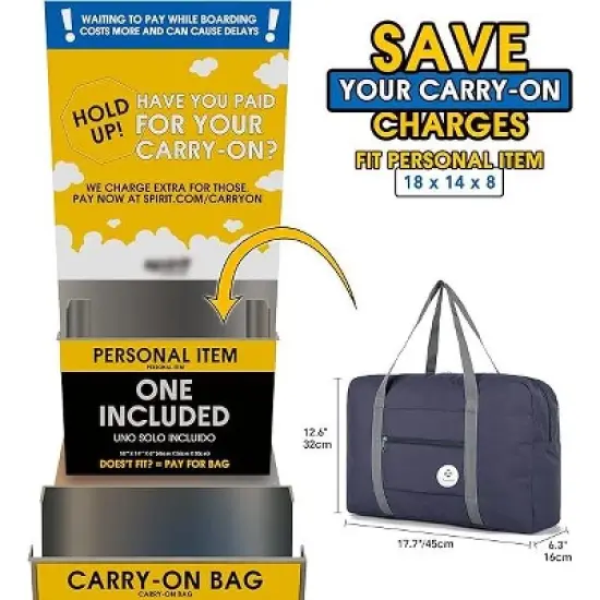 For Spirit Airlines Personal Item Bag 17.7 x 6.3 x 12.6  Foldable Travel Duffel Bag Tote Carry on Luggage Duffle Overnight for Women and Men image {2}