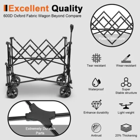 SUGIFT Heavy Duty Double Decker Collapsible Folding Wagon Cart with 360&deg; Wheels, and Extra Storage &ndash; for Sports, Garden, Camping & Shopping image {7}