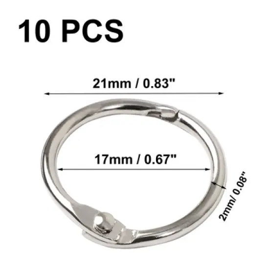 Unique Bargains Durable Metal Organizing Securing Book Binder Rings 0.67" Inner Dia Silver 10 Pcs image {1}