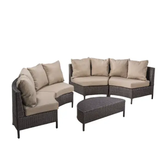 Newton 5pc Wicker Patio Lounge Set- Brown - Christopher Knight Home image {4}