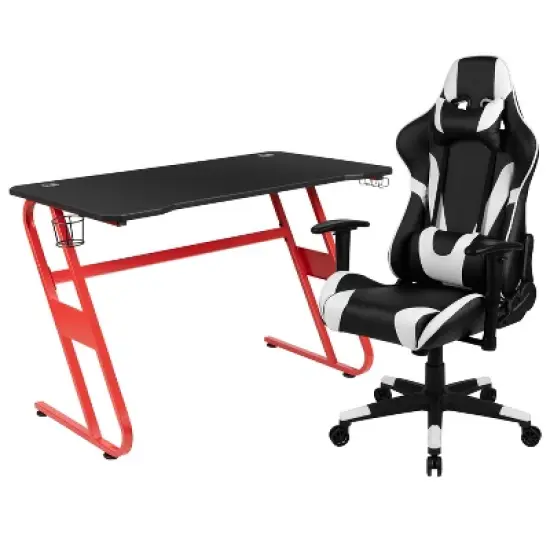 Emma and Oliver Gaming Bundle-Red Desk, Cup Holder, Headphone Hook and Reclining Chair image {9}