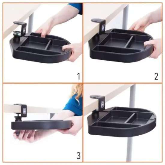 Clamp-On Desk Organizer &ndash; 13.5&rdquo; Swivel Pen Tray with 4 Storage Compartments &ndash; Black &ndash; Stand Steady image {3}