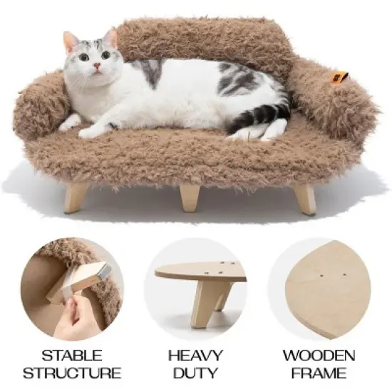 Boersma Elevated Cat Bed &ndash; Wooden Pet Sofa with Washable Cover for Cats & Small to Medium Dogs, Modern Indoor Pet Furniture image {6}