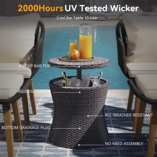 Whisen 5-Piece Outdoor Furniture Bistro Sets, Patio Conversation Set With Wicker Cool Bar Table and Ottomans image {6}