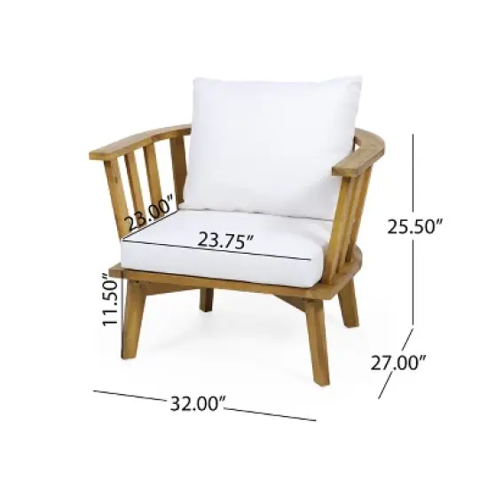 Christopher Knight Home Ridgeview Outdoor Acacia Wood 5 Piece Club Chair and Fire Pit Set with Cushions, Teak/White image {3}